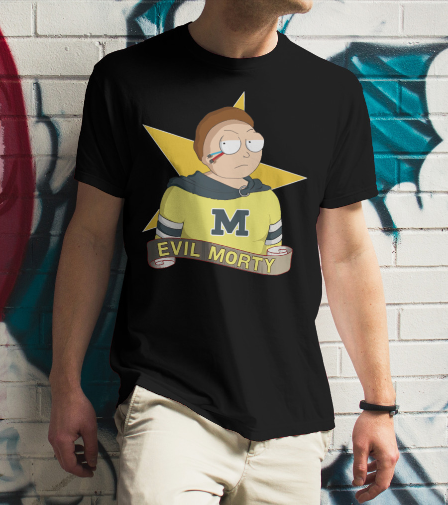 Evil Morty M Star Patch And Scroll Banner T-Shirt