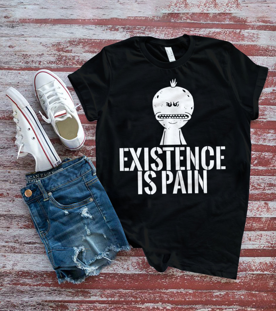 Existence Is Pain Mr. Meeseeks Character Image White Ink T-Shirt