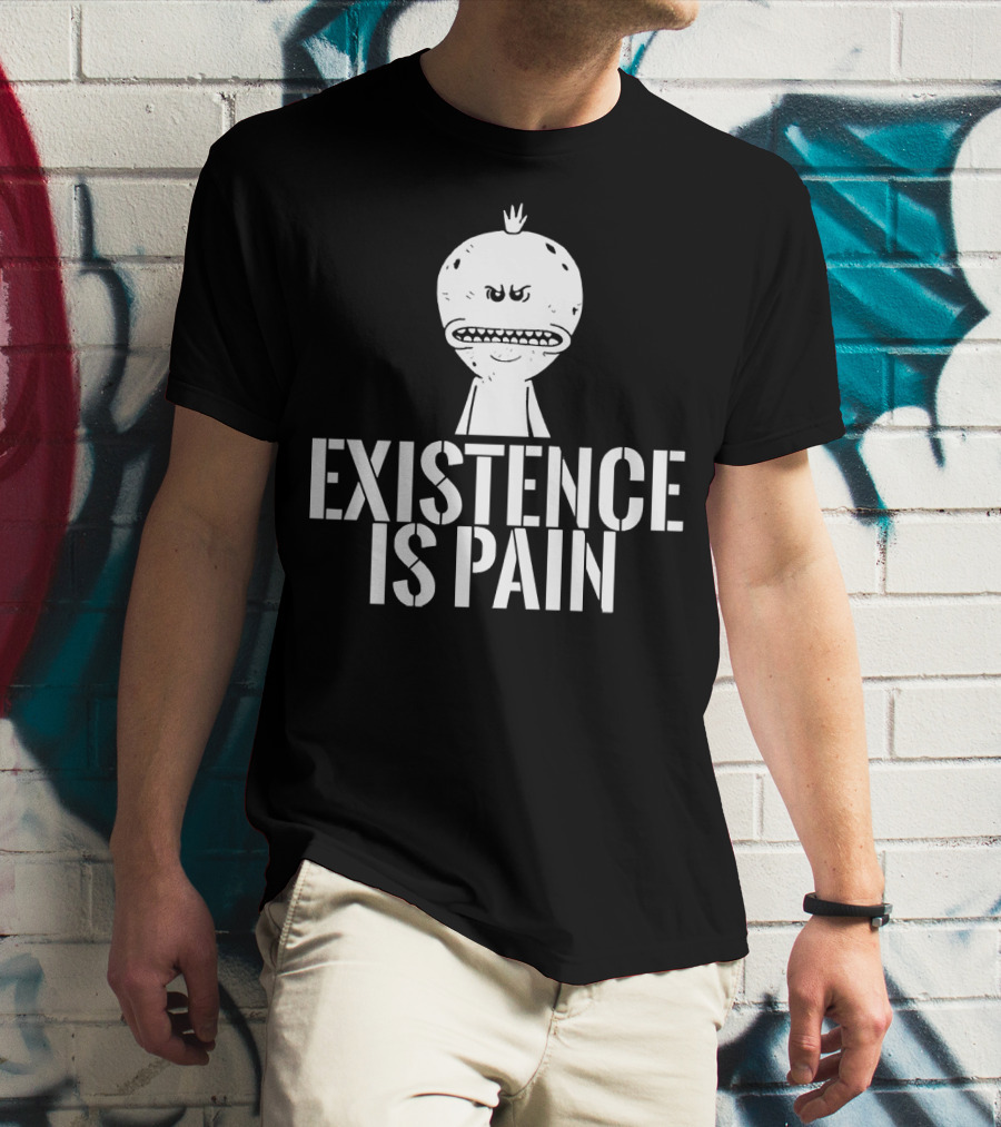 Existence Is Pain Mr. Meeseeks Character Image White Ink T-Shirt