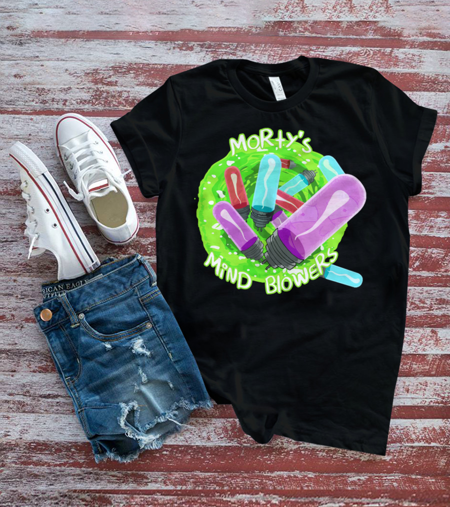 Morty's Mind Blowers Colorful Vials In Green Portal T-Shirt
