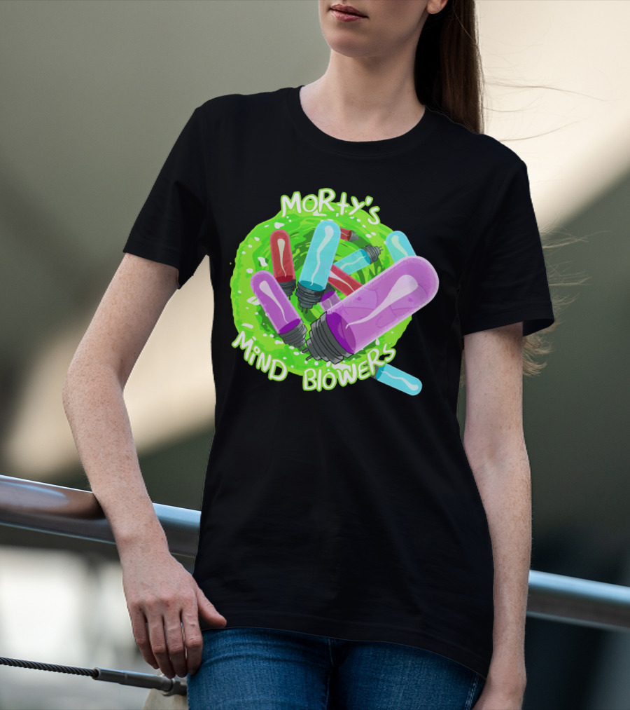 Morty's Mind Blowers Colorful Vials In Green Portal T-Shirt