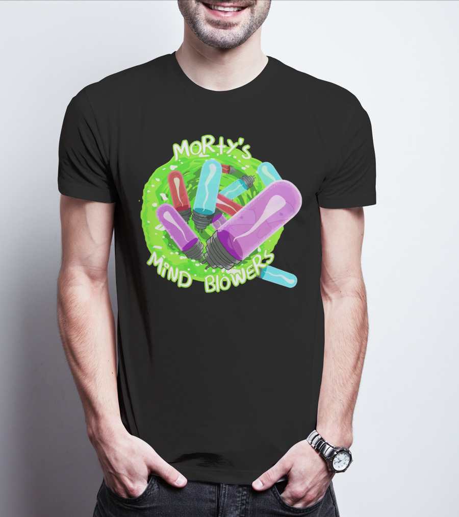 Morty's Mind Blowers Colorful Vials In Green Portal T-Shirt