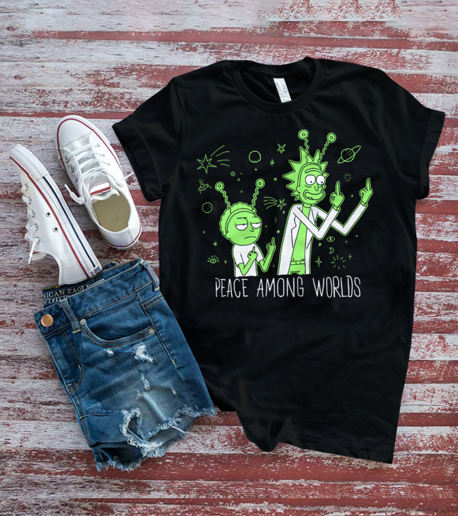 Peace Among Worlds Rick And Morty Alien Gesture T-Shirt