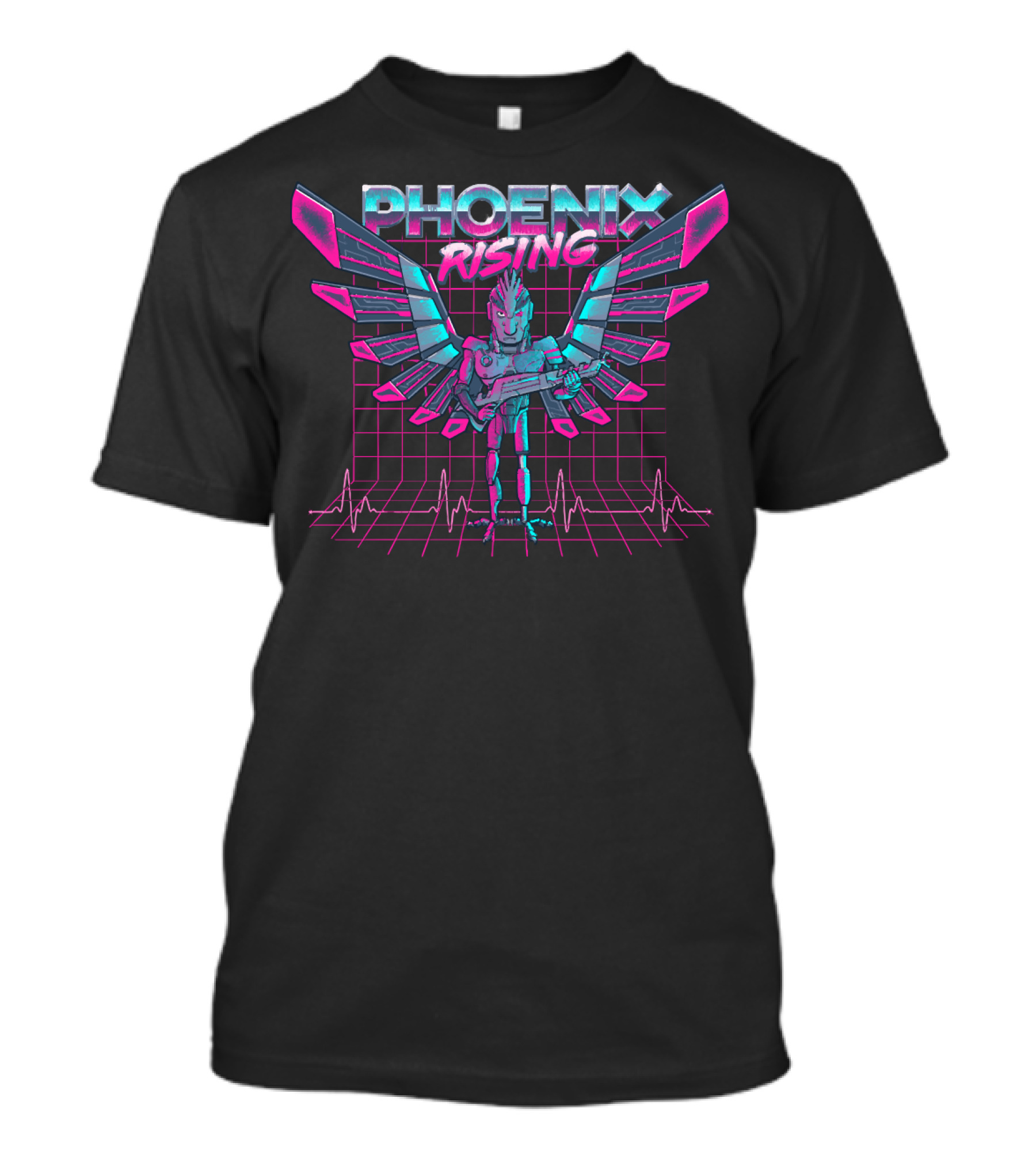 Phoenix Rising Rick And Morty Birdperson Retro Neon Grid Wings T-Shirt