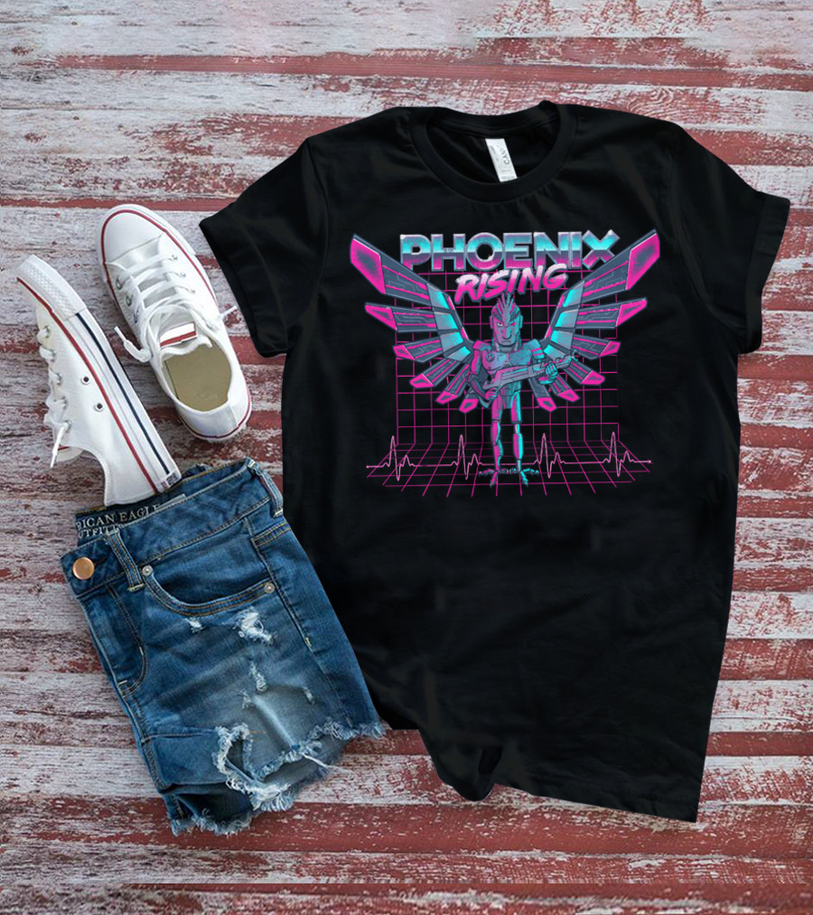 Phoenix Rising Rick And Morty Birdperson Retro Neon Grid Wings T-Shirt