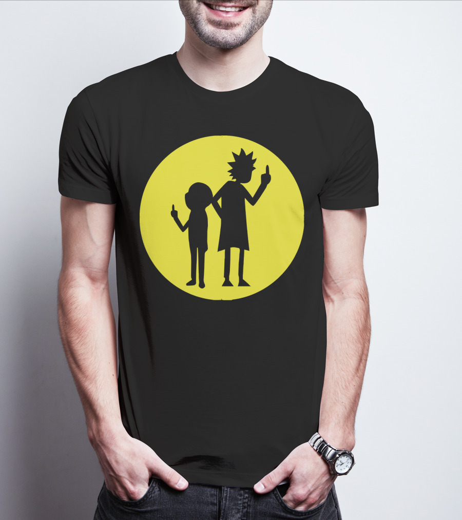 Rick And Morty Silhouette Circle Middle Finger T-Shirt