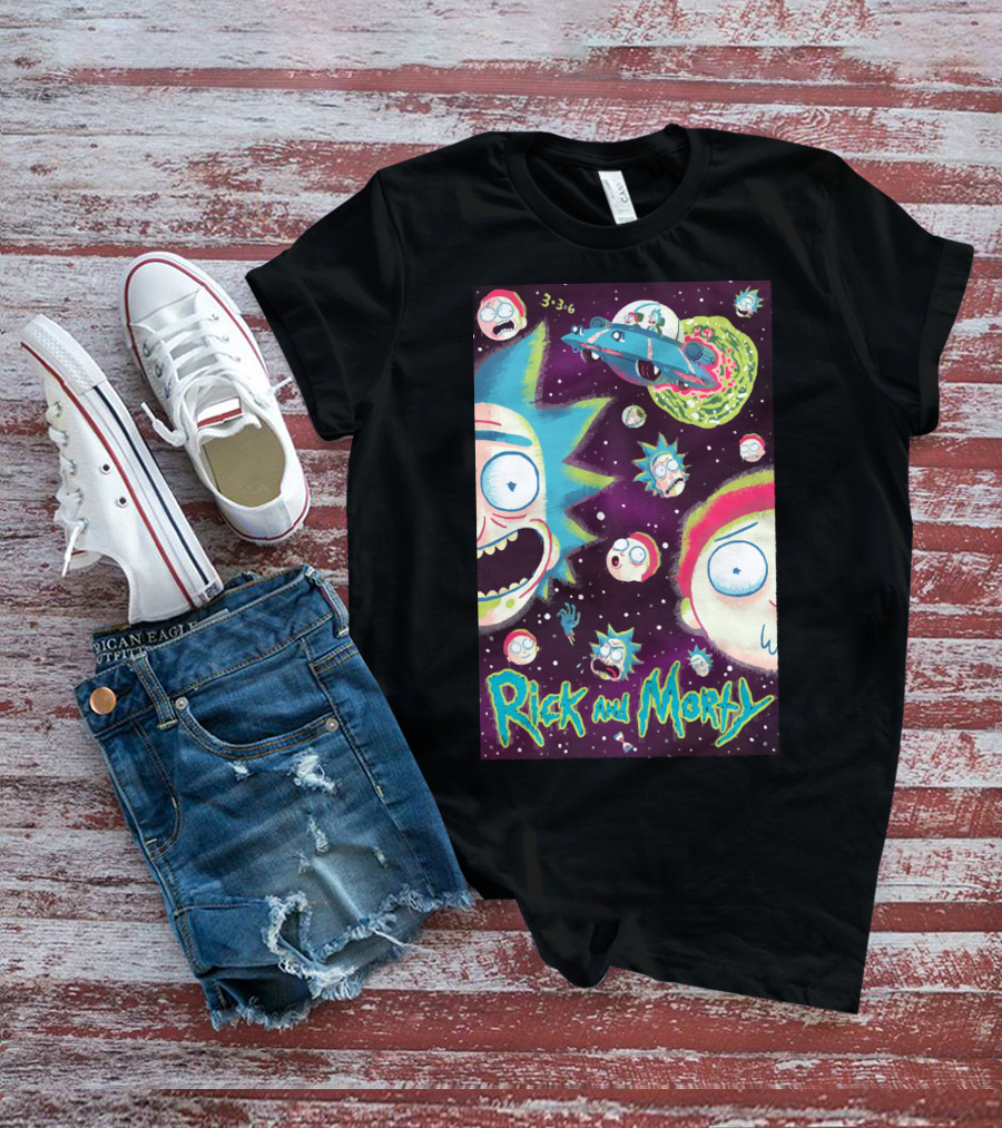 Rick And Morty Galaxy Adventure Cartoon Spaceship Outer Space 3-3-6 T-Shirt