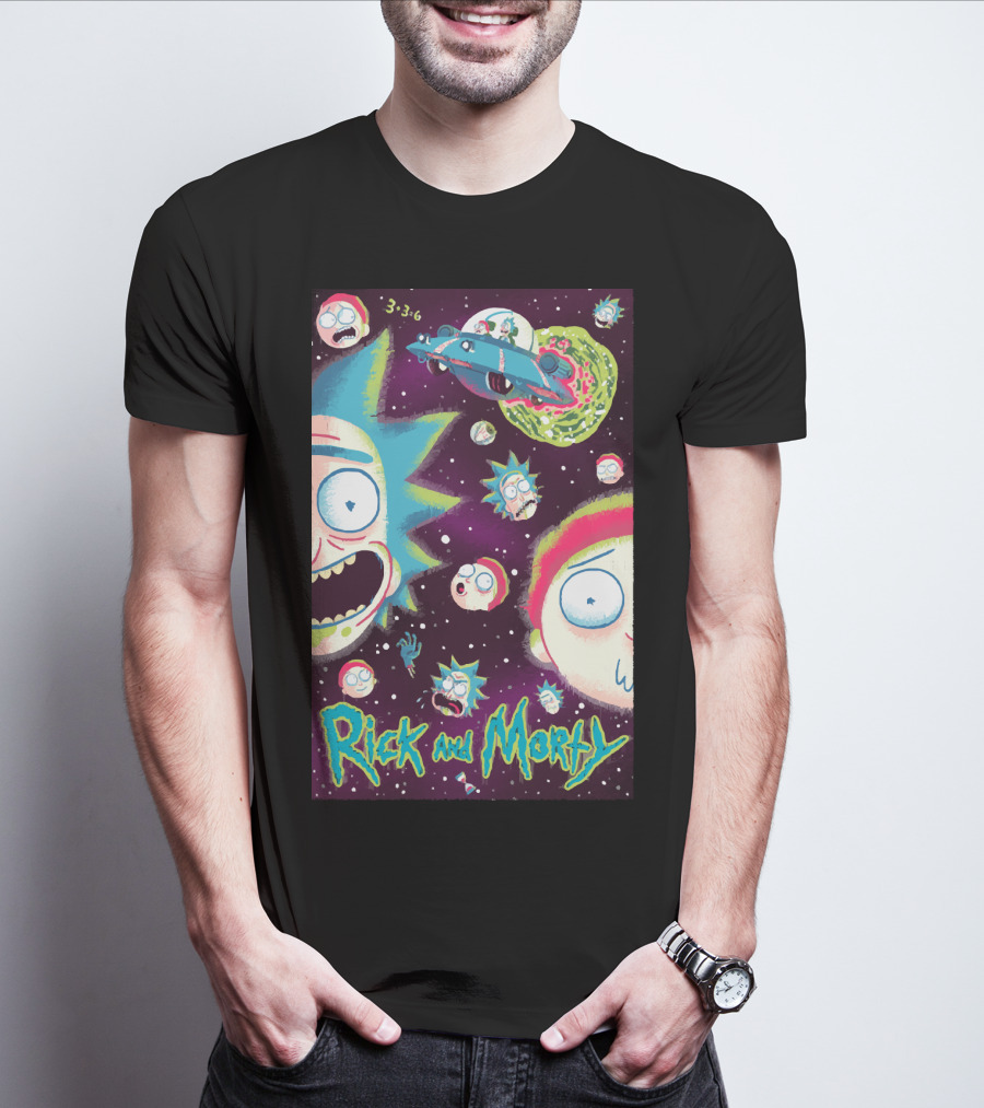 Rick And Morty Galaxy Adventure Cartoon Spaceship Outer Space 3-3-6 T-Shirt