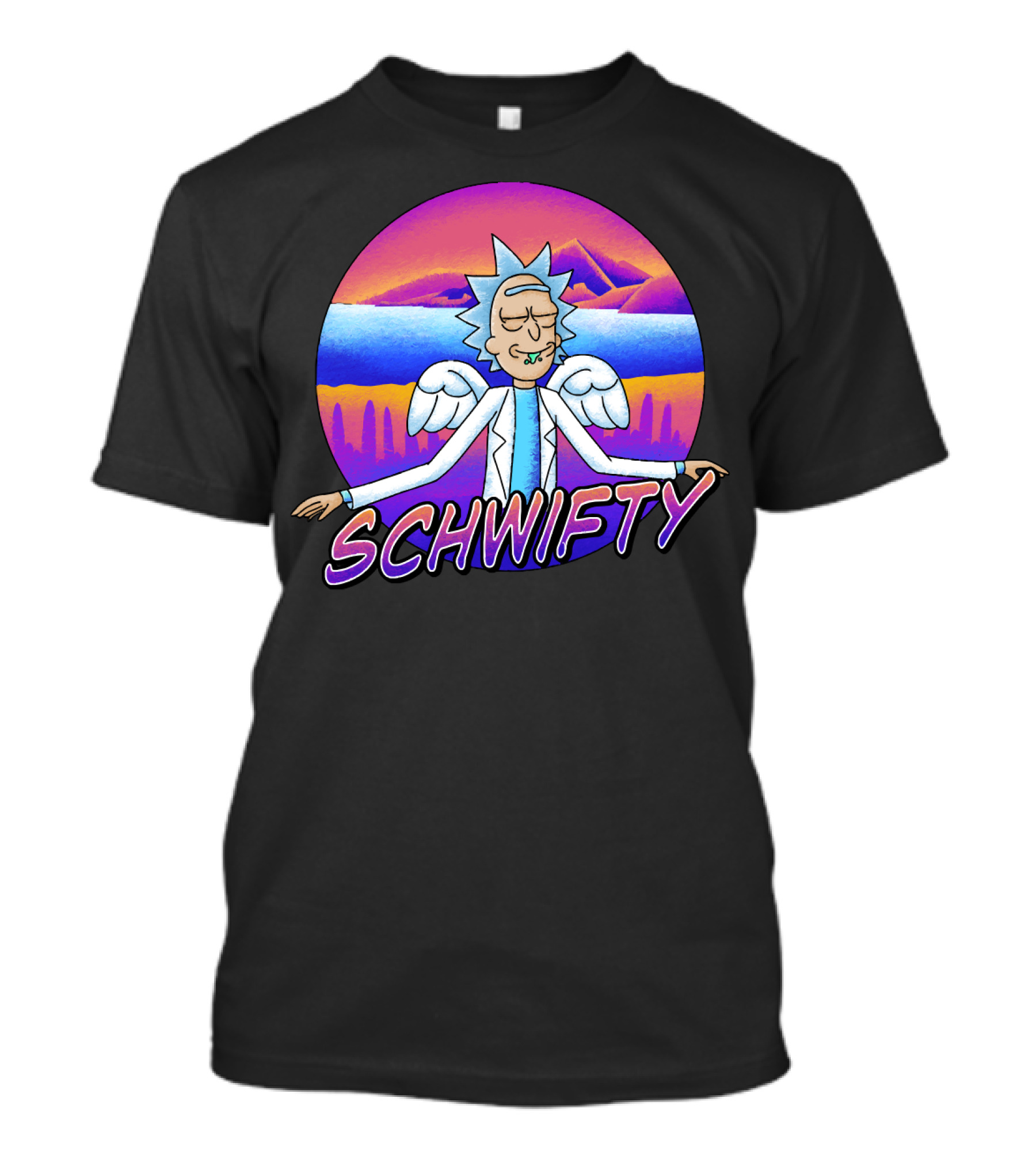 Rick And Morty Schwifty Angel Wings Psychedelic Sunset T-Shirt
