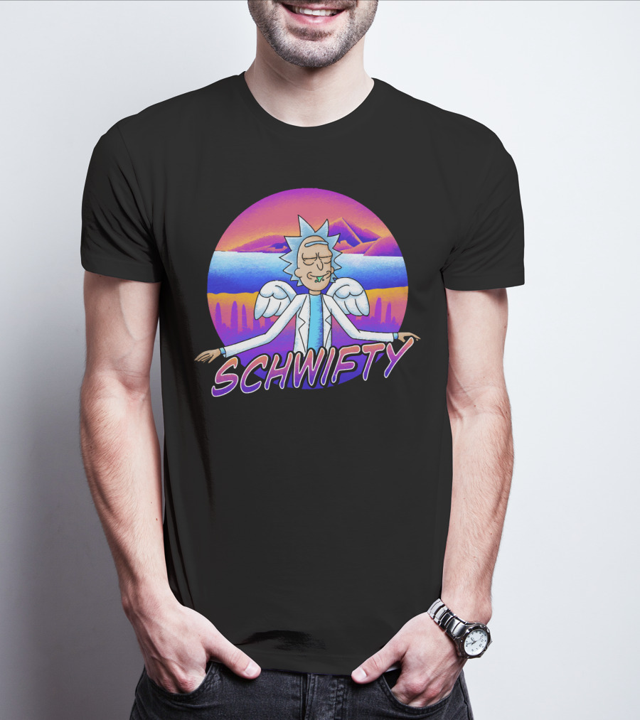 Rick And Morty Schwifty Angel Wings Psychedelic Sunset T-Shirt