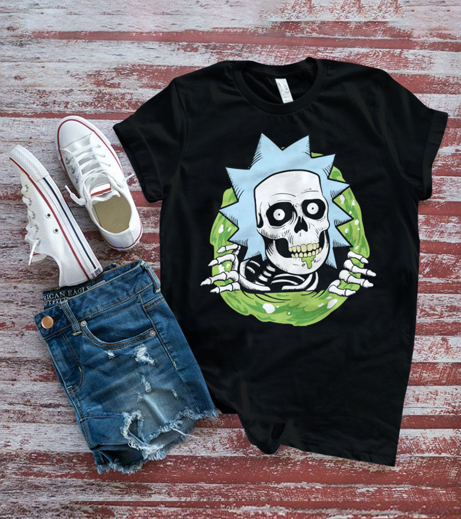 Rick Ripper Skeleton Portal Graphic Blue Hair Green Slime T-Shirt