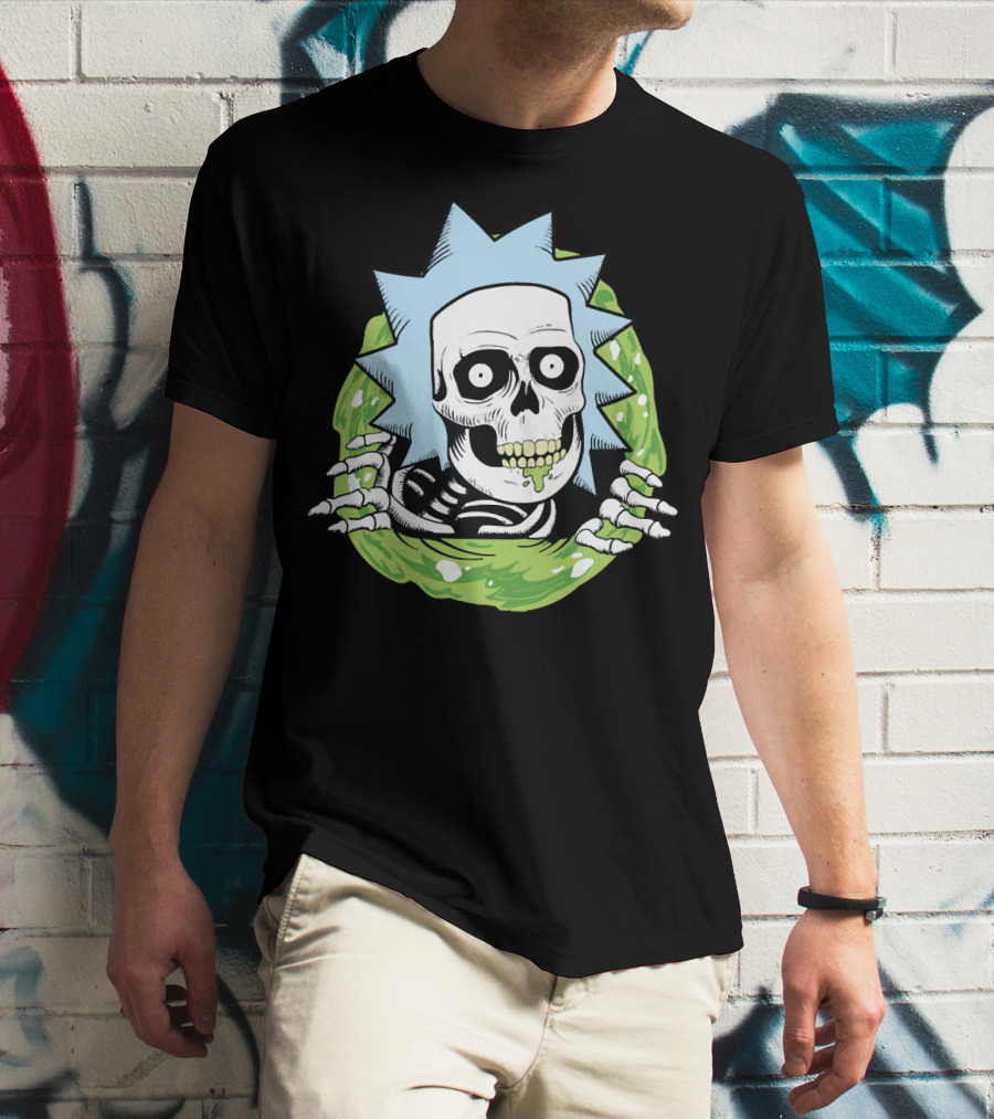 Rick Ripper Skeleton Portal Graphic Blue Hair Green Slime T-Shirt