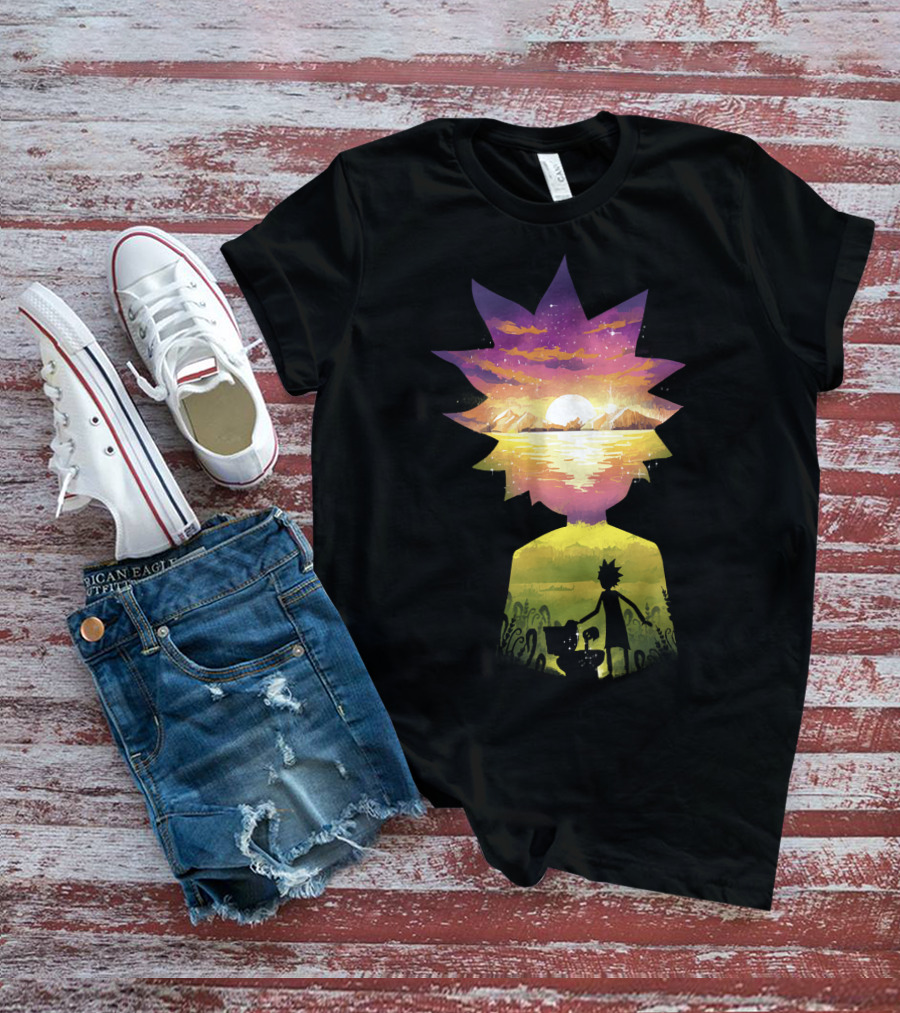 Rick And Morty Cosmic Sunset Adventure Scene T-Shirt