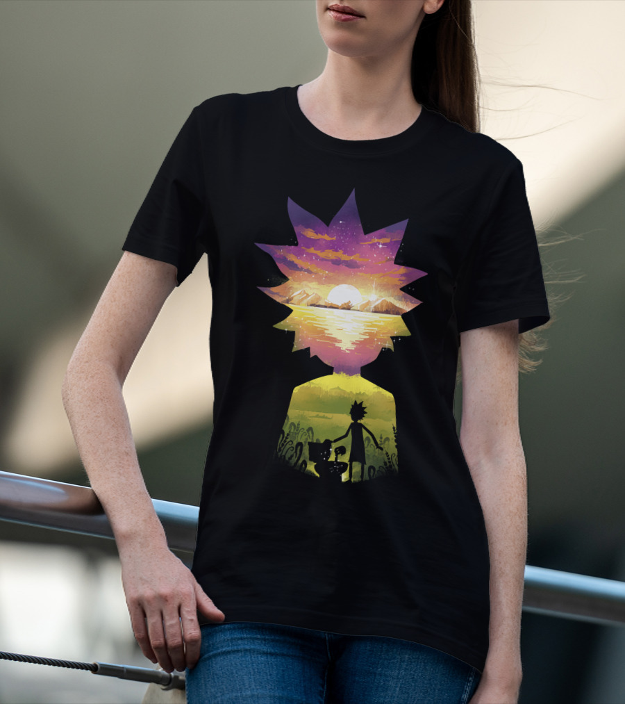 Rick And Morty Cosmic Sunset Adventure Scene T-Shirt