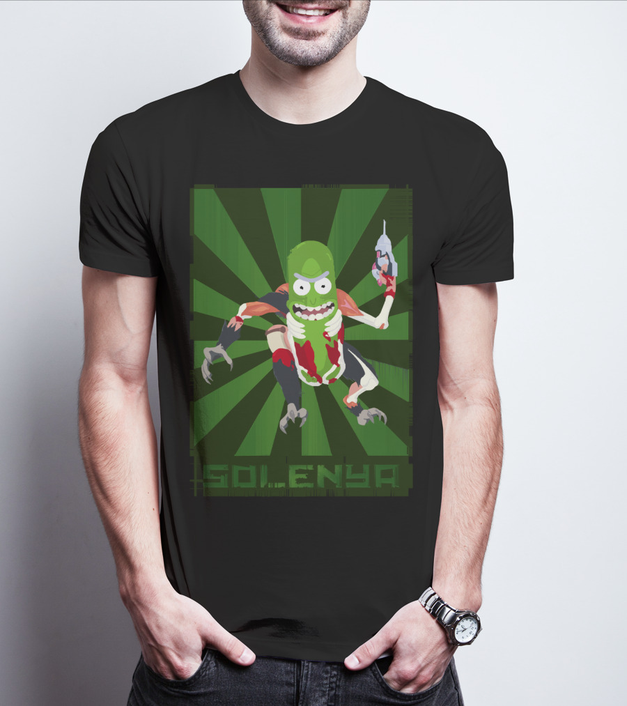 SOLENYA Mutant Pickle Character With Tools And Green Background T-Shirt