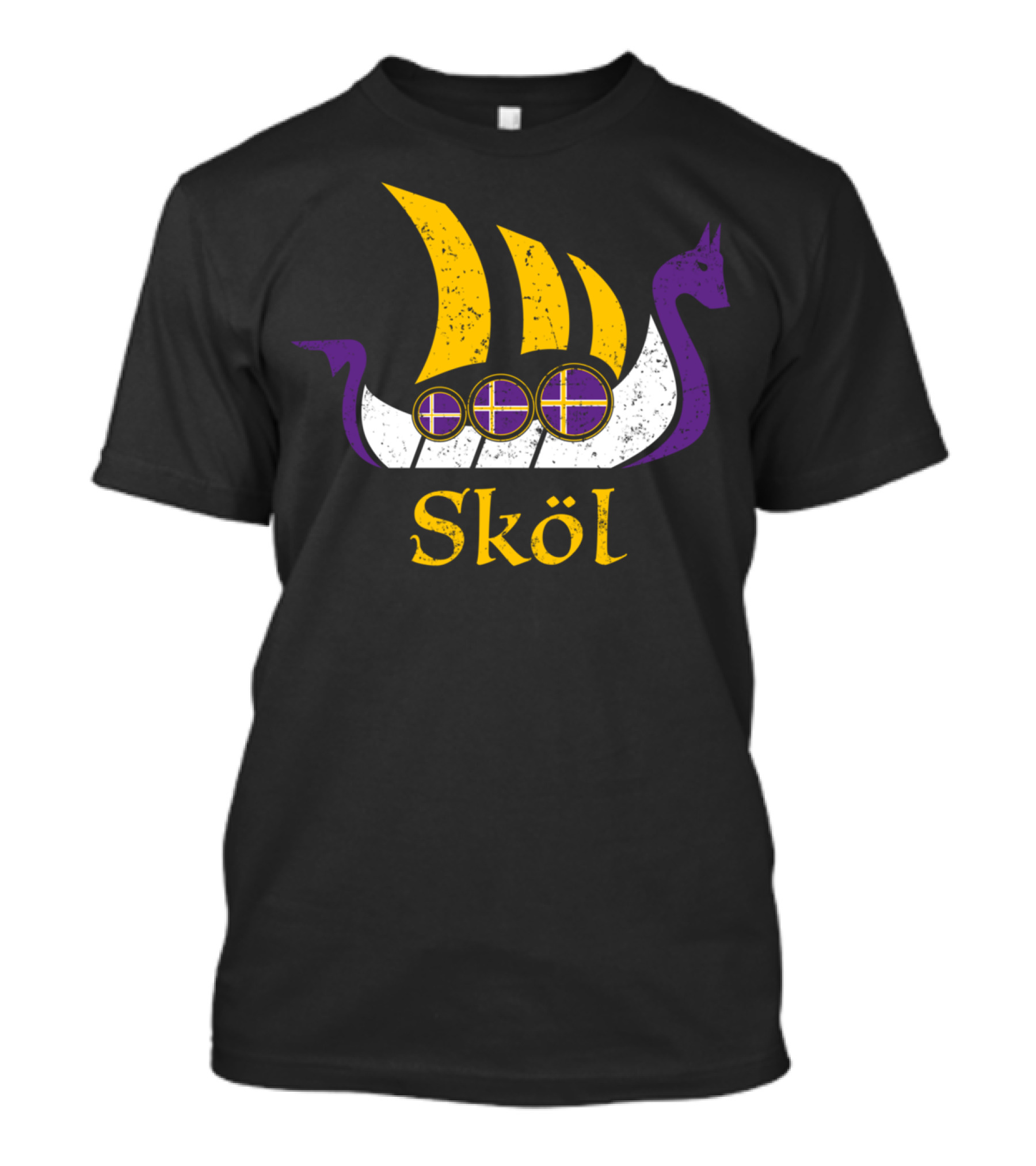 Skol Nordic Scandinavian Vikings Boat With Purple And Yellow Dragon Head T-Shirt