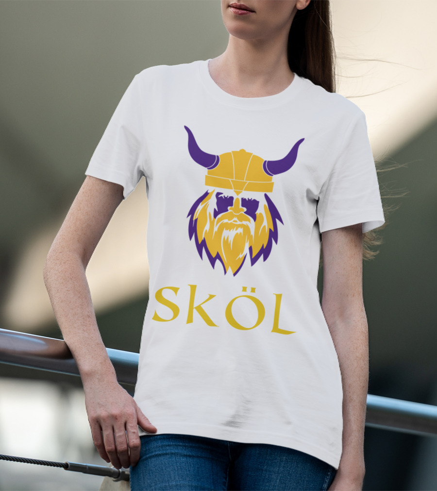 Viking Skol Helmet Scandinavian Warrior Iconic Purple And Gold Nordic T-Shirt
