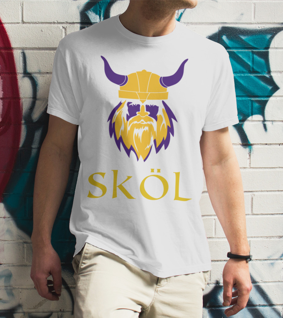 Viking Skol Helmet Scandinavian Warrior Iconic Purple And Gold Nordic T-Shirt