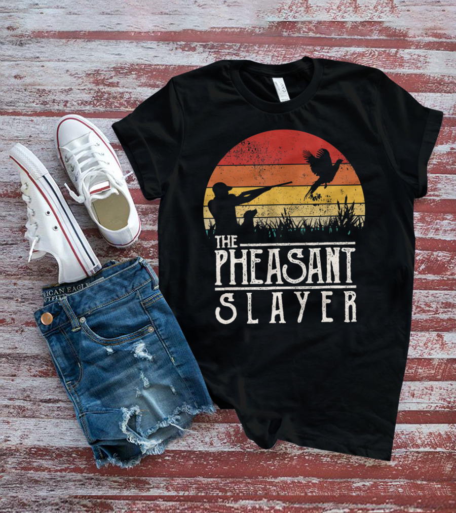 The Pheasant Slayer Vintage Sunset Hunting Scene T-Shirt