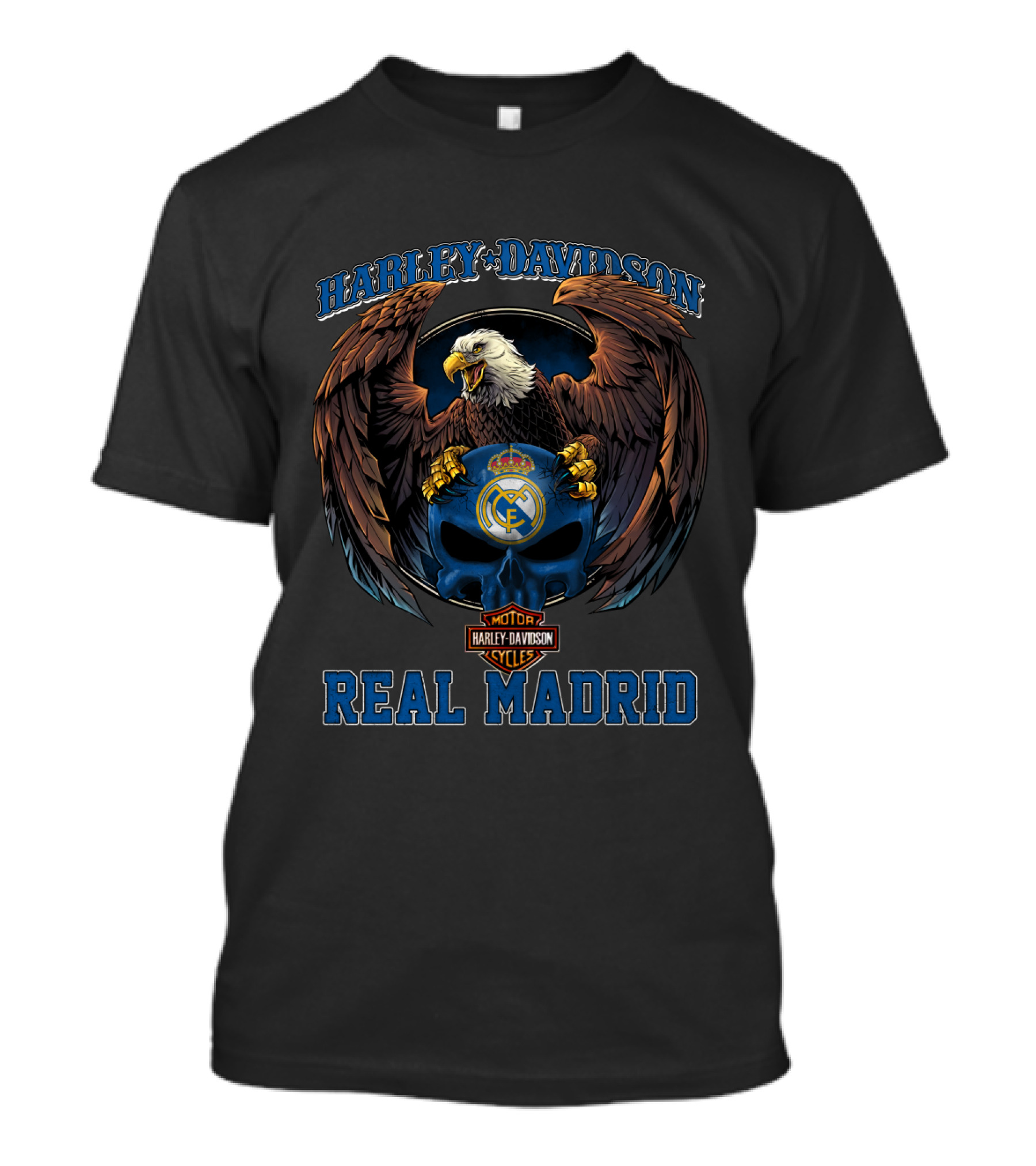 Harley Davidson Eagle Real Madrid Moto Cycles Crest T-Shirt