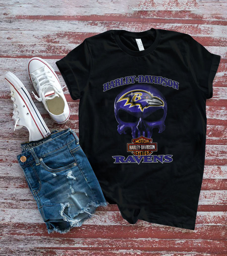 Harley Davidson Skull Baltimore Ravens Motor Cycles Nfl T-Shirt