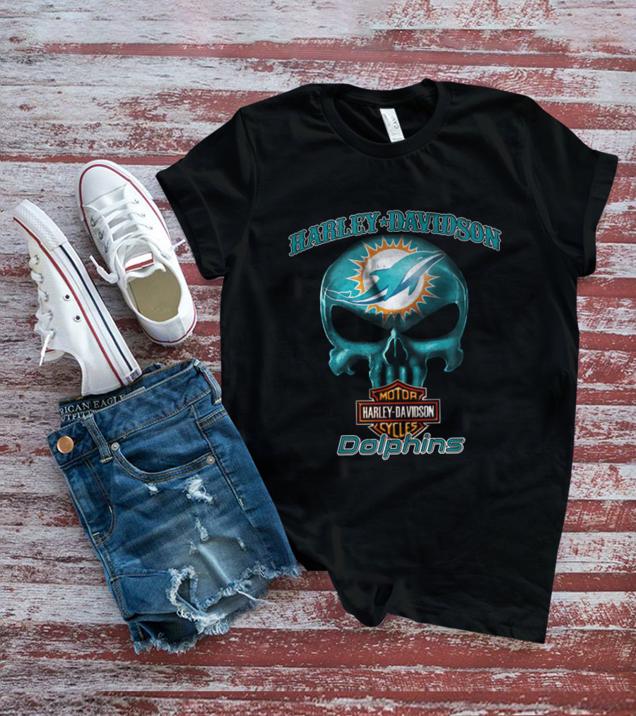 Harley Davidson Skull Miami Dolphins Nfl T-Shirt