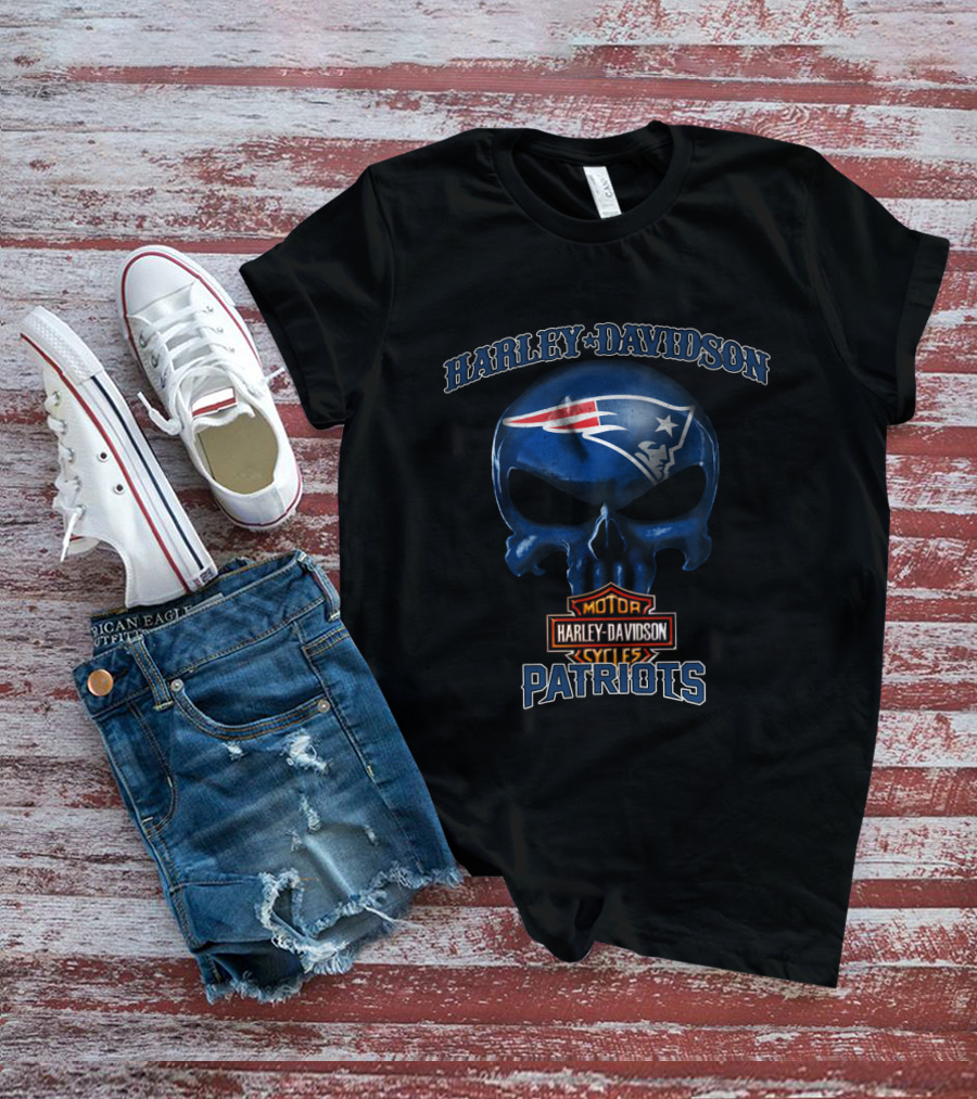 Harley Davidson Skull New England Patriots Motor Cycles T-Shirt