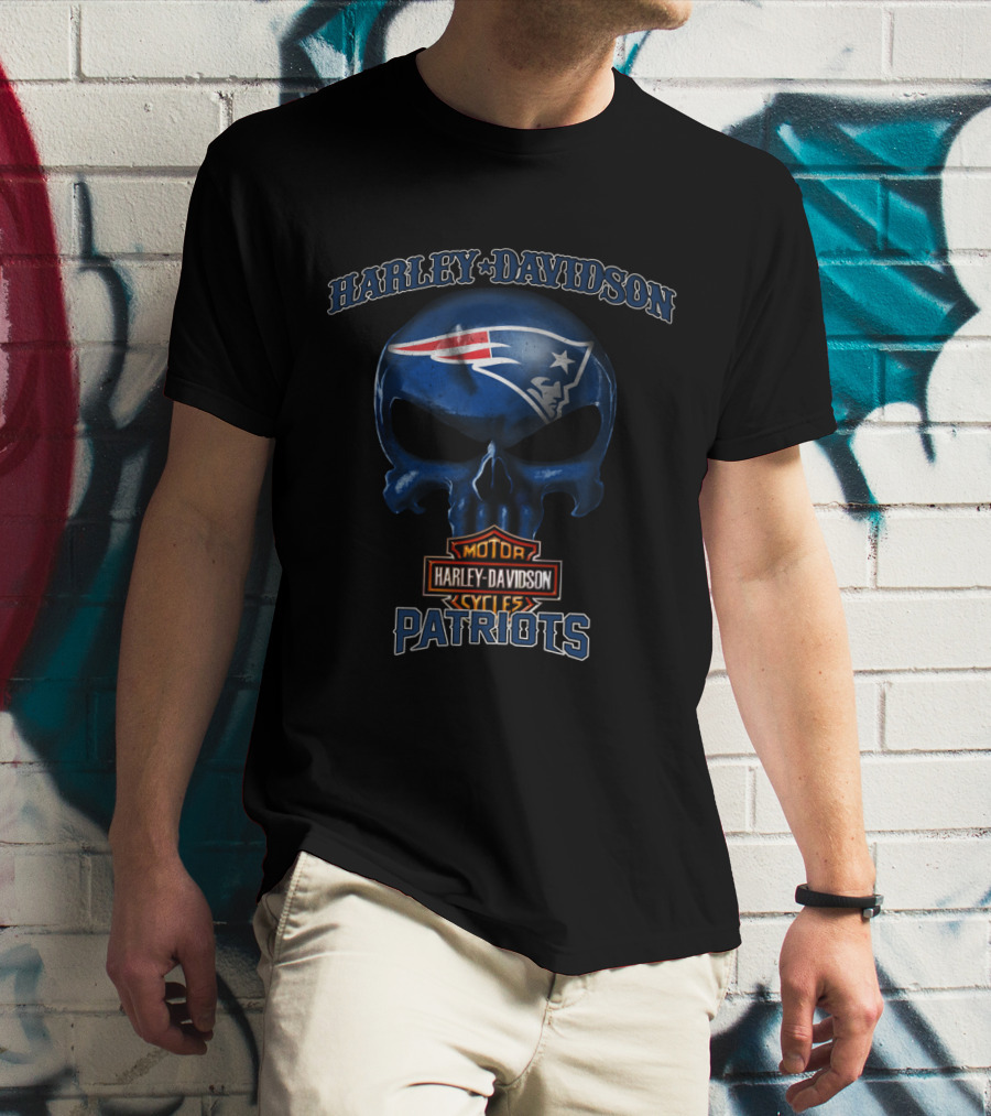 Harley Davidson Skull New England Patriots Motor Cycles T-Shirt