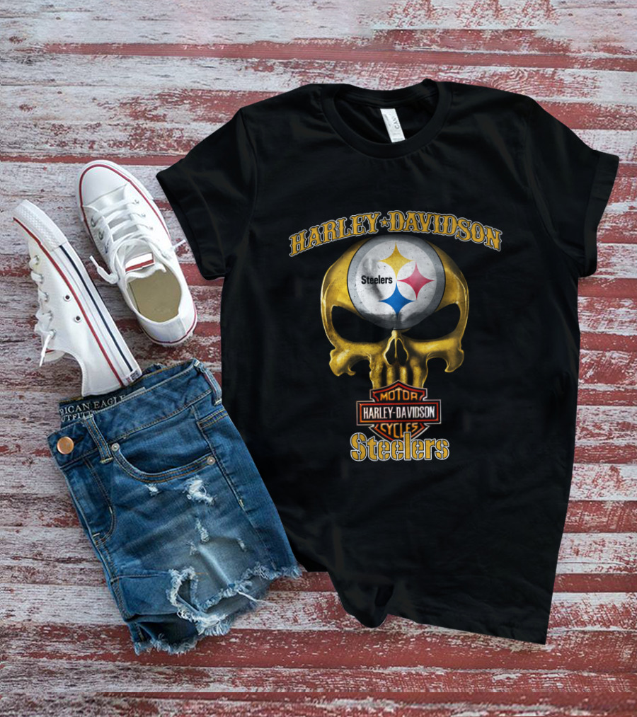 Harley Davidson Skull Steelers Nfl Pittsburgh T-Shirt