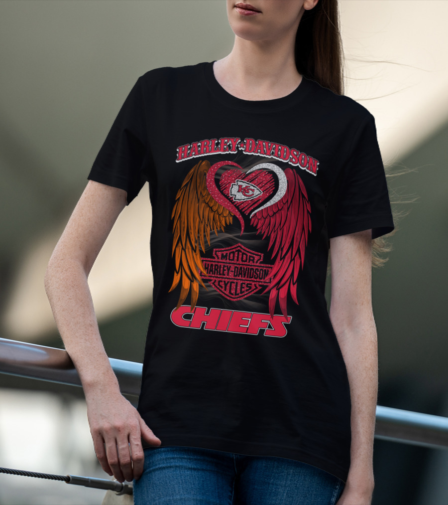 Harley Davidson Motor Cycles Kansas City Chiefs Wings Heart T-Shirt