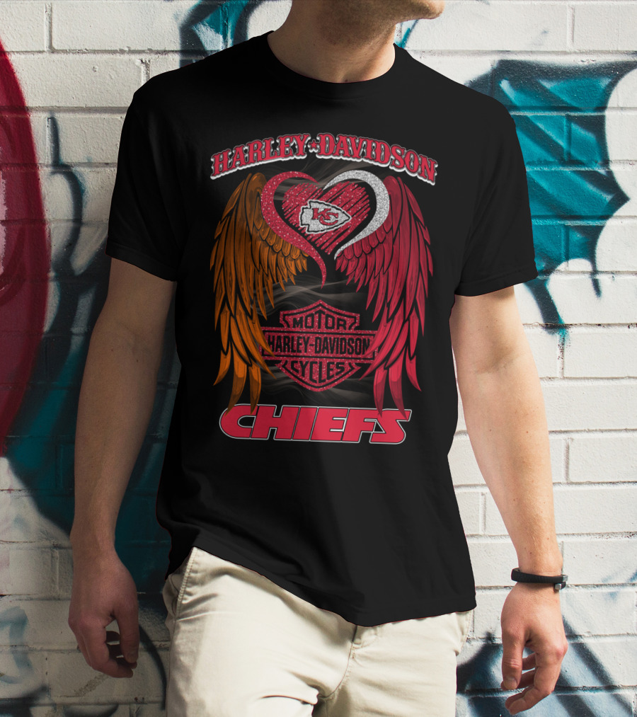 Harley Davidson Motor Cycles Kansas City Chiefs Wings Heart T-Shirt