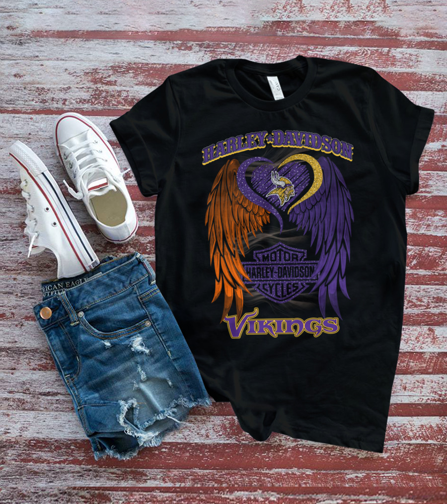 Harley Davidson Motor Cycles Minnesota Vikings Winged Heart T-Shirt