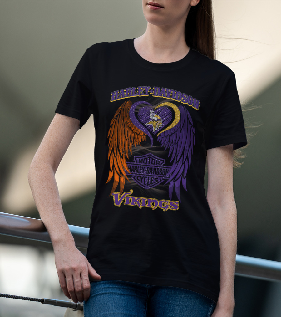 Harley Davidson Motor Cycles Minnesota Vikings Winged Heart T-Shirt