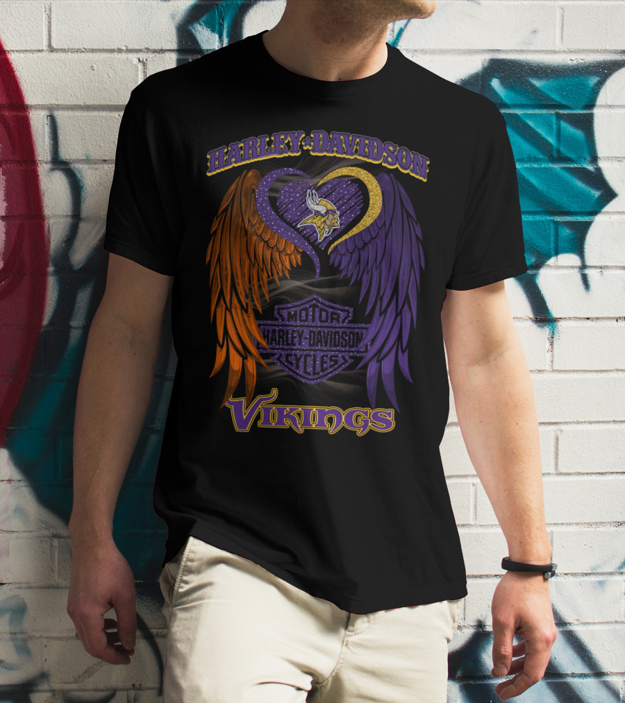 Harley Davidson Motor Cycles Minnesota Vikings Winged Heart T-Shirt