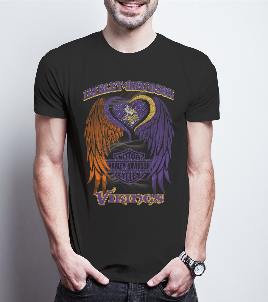 Harley Davidson Motor Cycles Minnesota Vikings Winged Heart T-Shirt