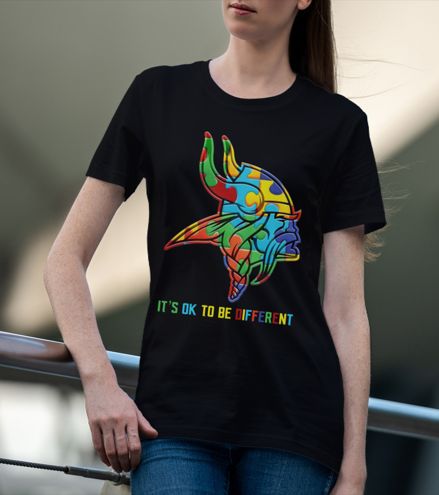 Vikings It's OK To Be Different Colorful Puzzle Viking Helmet T-Shirt