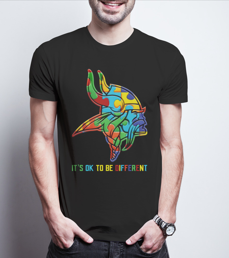 Vikings It's OK To Be Different Colorful Puzzle Viking Helmet T-Shirt
