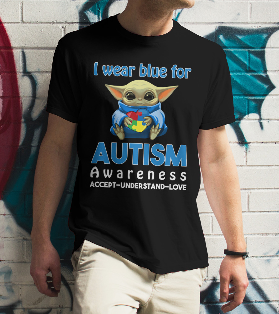 I Wear Blue For Autism Awareness Accept Understand Love Puzzle Baby Alien T-Shirt