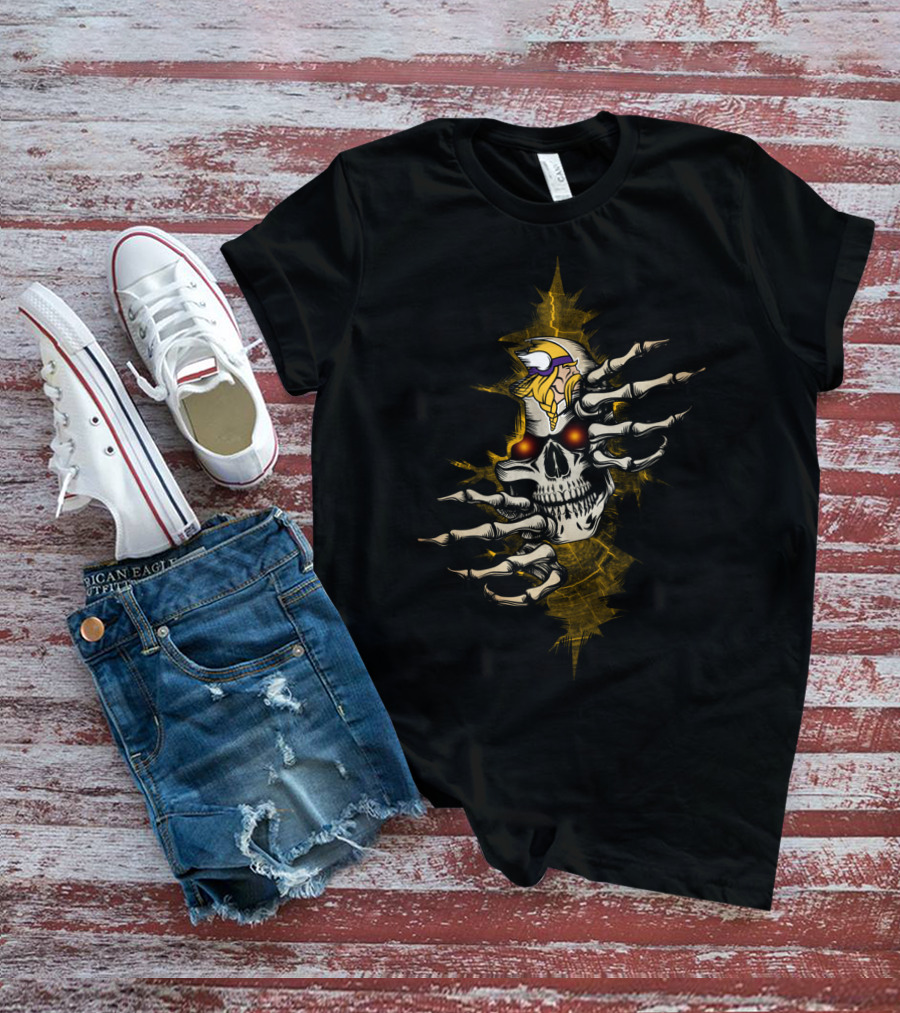 SKULL VIKINGS LOGO WITH HAUNTING SKELETON HANDS T-Shirt