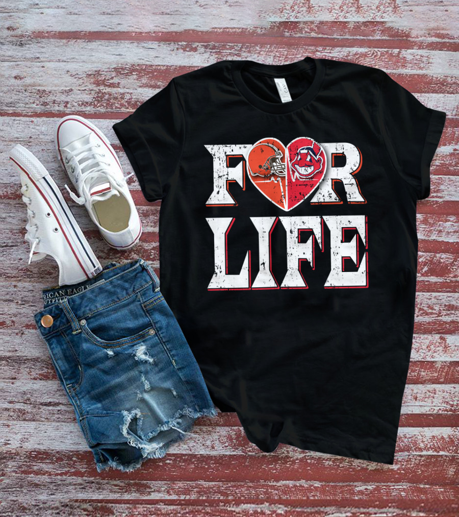 For Life Browns Indians Heart T-Shirt
