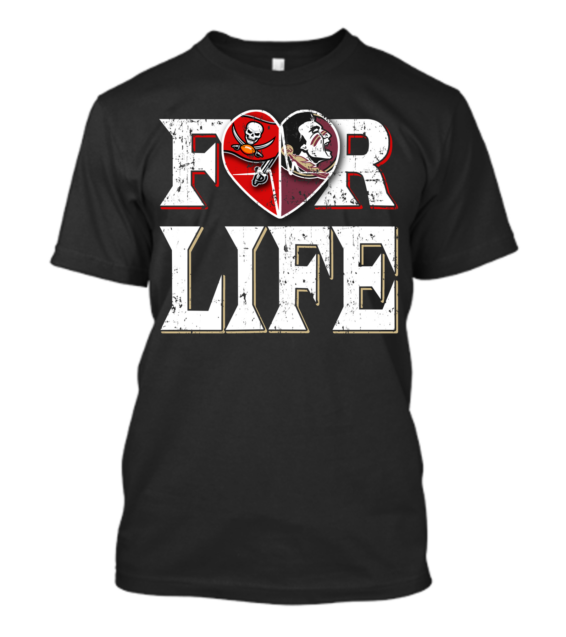 For Life Buccaneers Seminoles Logos Heart T-Shirt