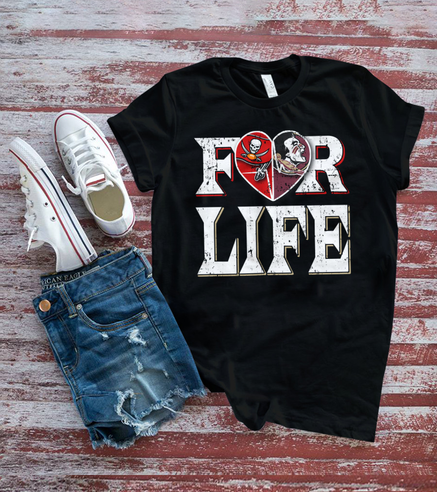 For Life Buccaneers Seminoles Logos Heart T-Shirt