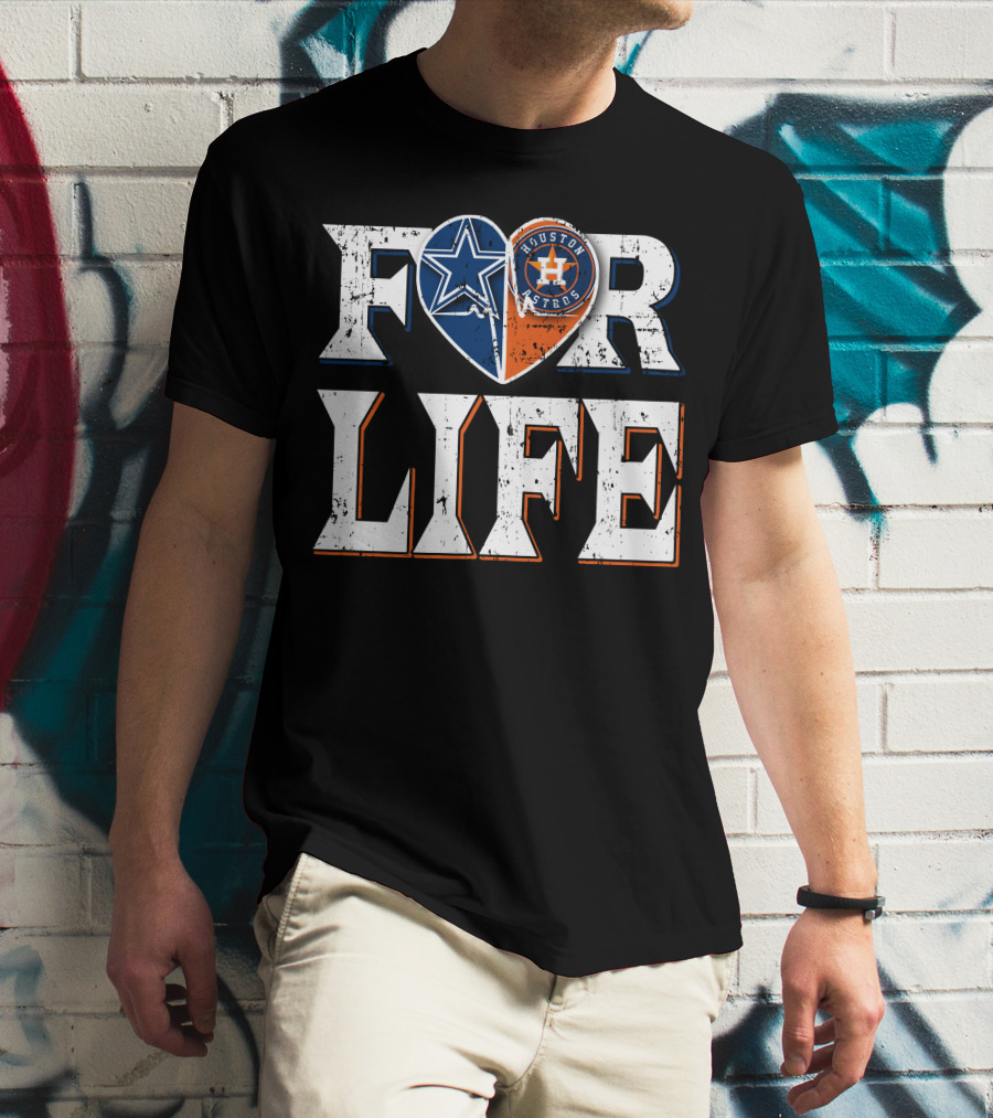 For Life Dallas Cowboys Houston Astros Heart T-Shirt