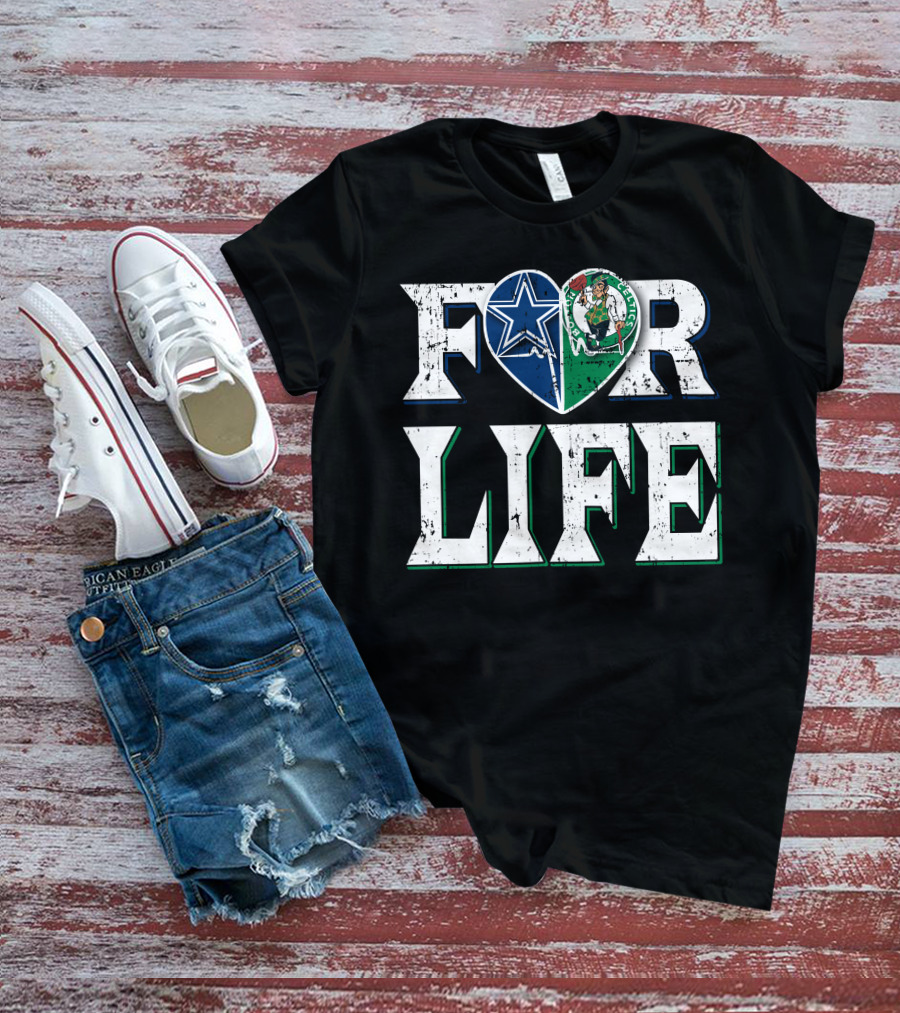 For Life Dallas Cowboys Boston Celtics Logo Heart T-Shirt
