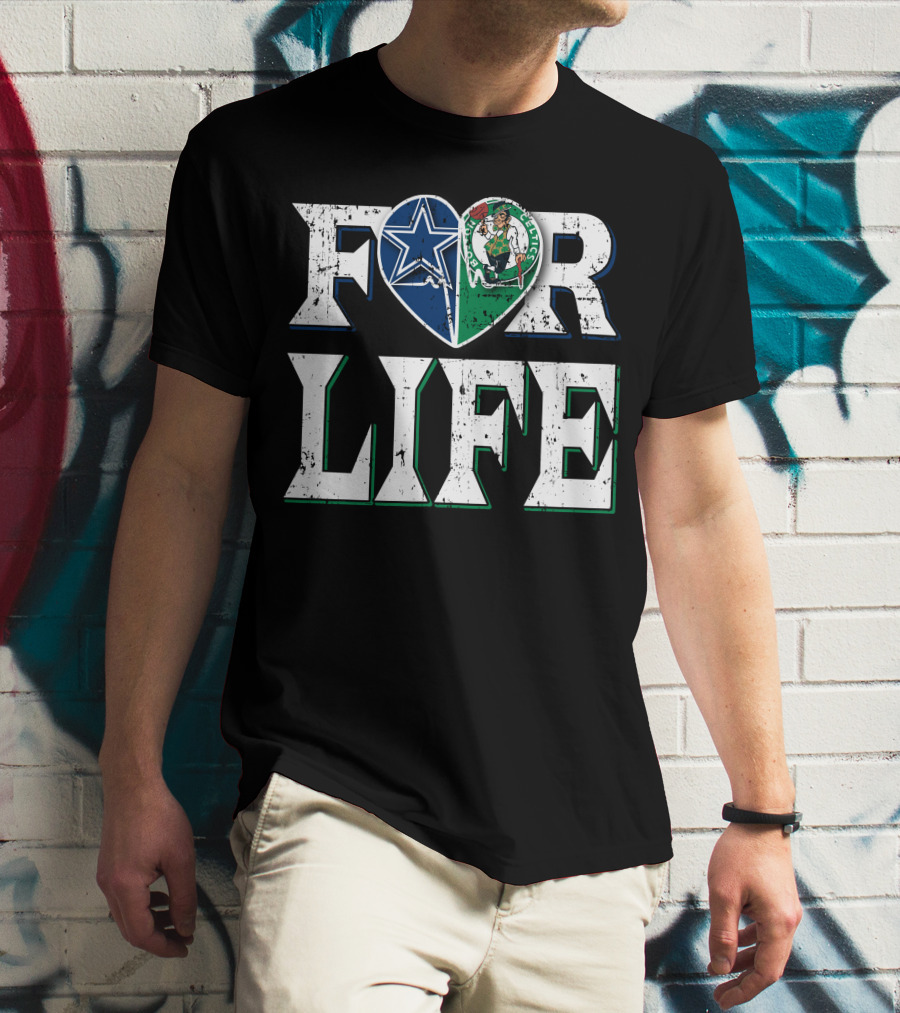 For Life Dallas Cowboys Boston Celtics Logo Heart T-Shirt