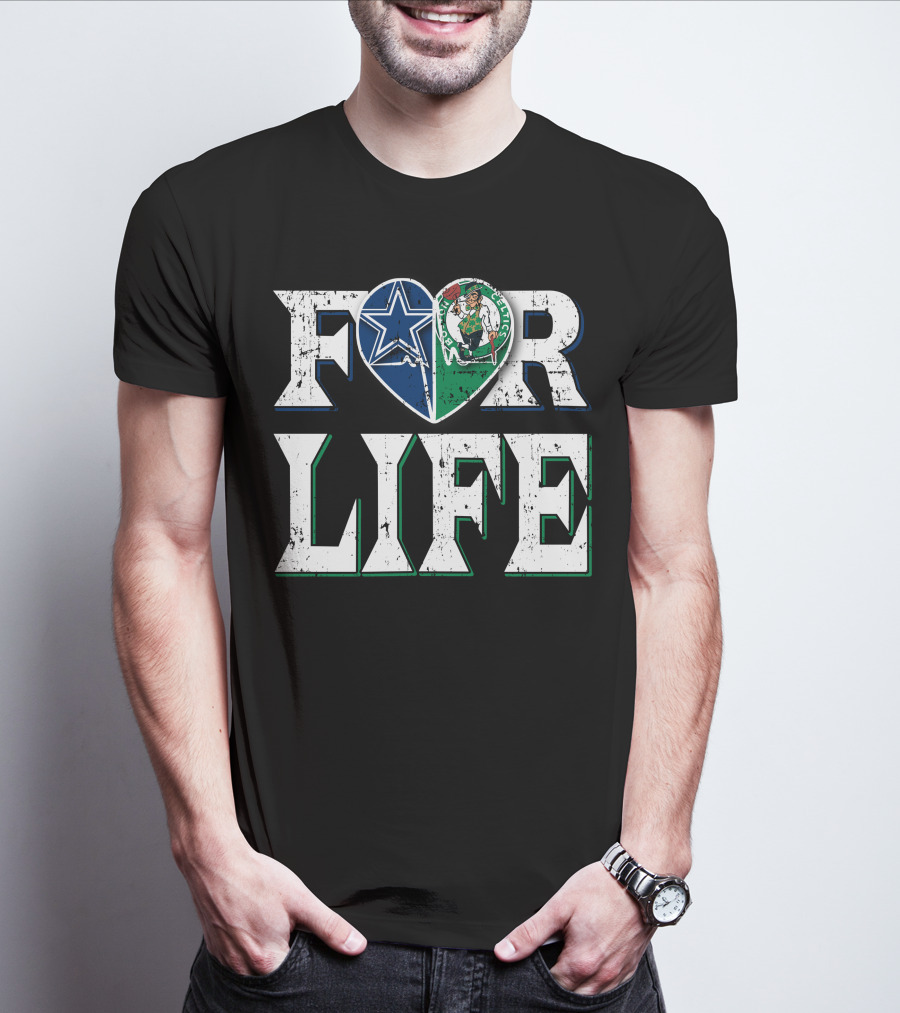 For Life Dallas Cowboys Boston Celtics Logo Heart T-Shirt