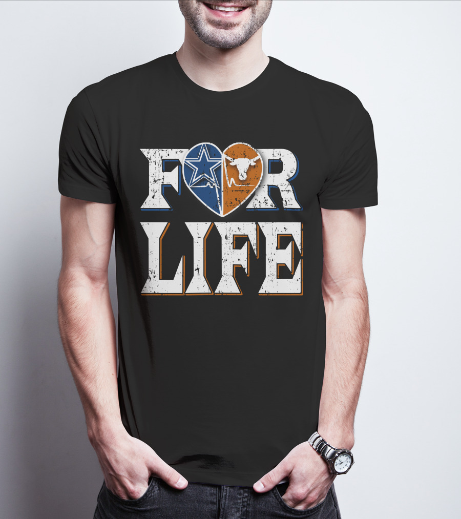 For Life Cowboys Longhorns Heart Star T-Shirt