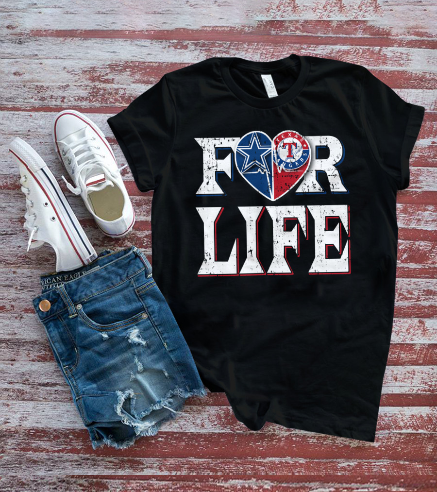 Dallas Cowboys Texas Rangers Heart For Life T-Shirt