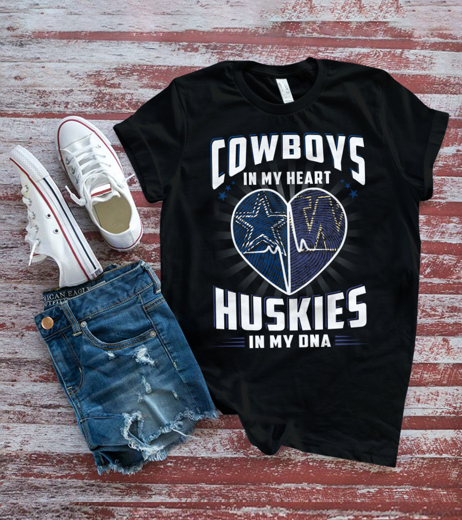 Cowboys In My Heart Huskies In My Dna T-Shirt