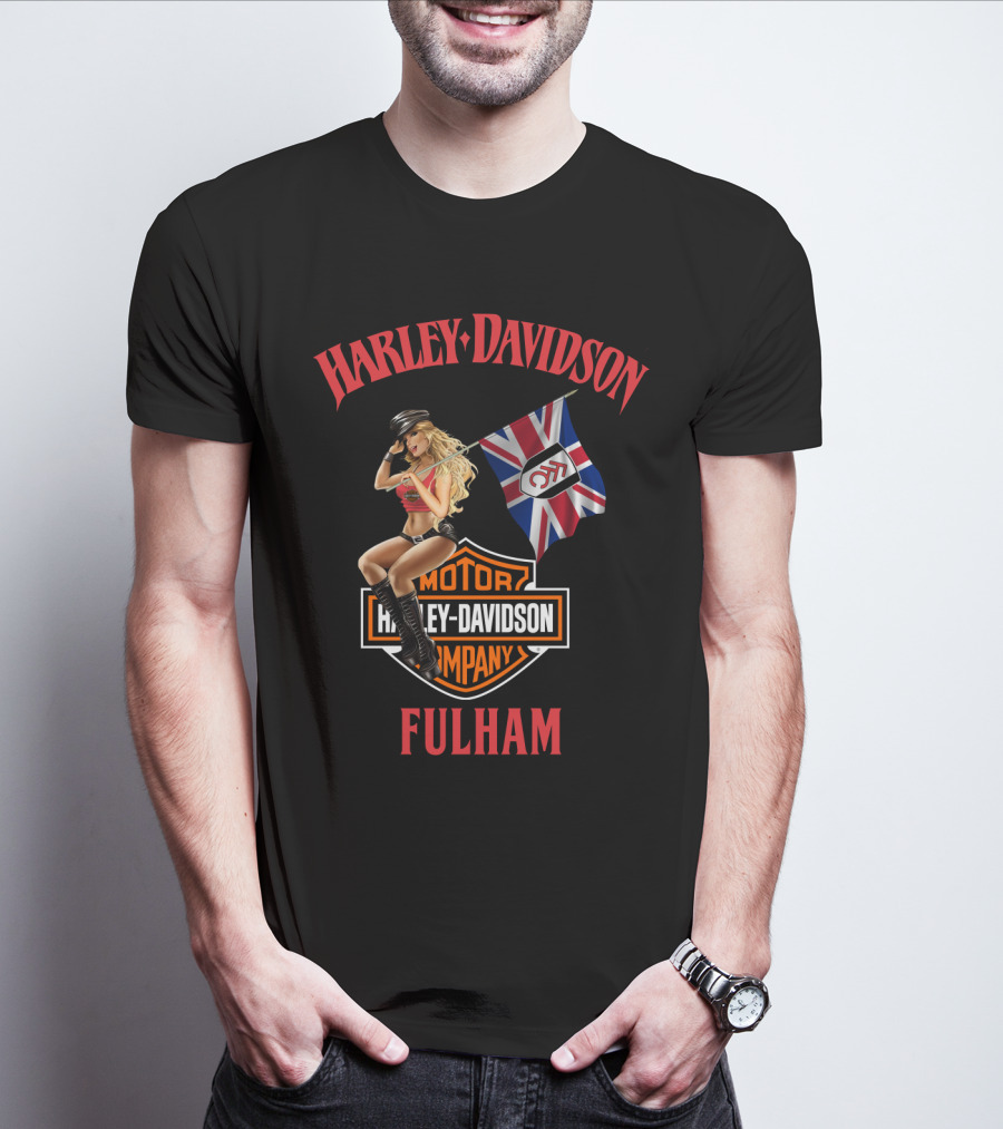 Harley Davidson Fulham Union Jack Motorcycle Pin-Up T-Shirt
